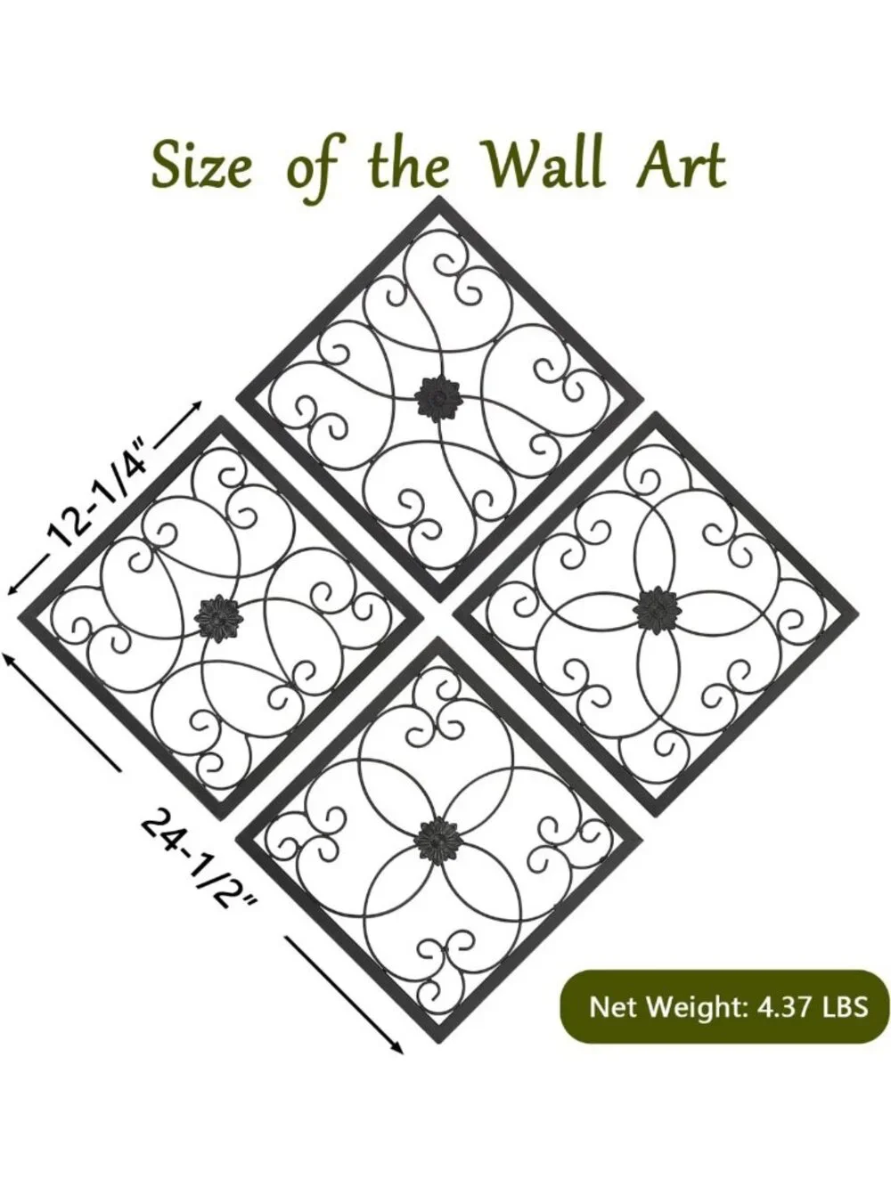 Rustic Farmhouse Metal Wall Decor Set of 4 | Scroll Art Sculpture for Indoor